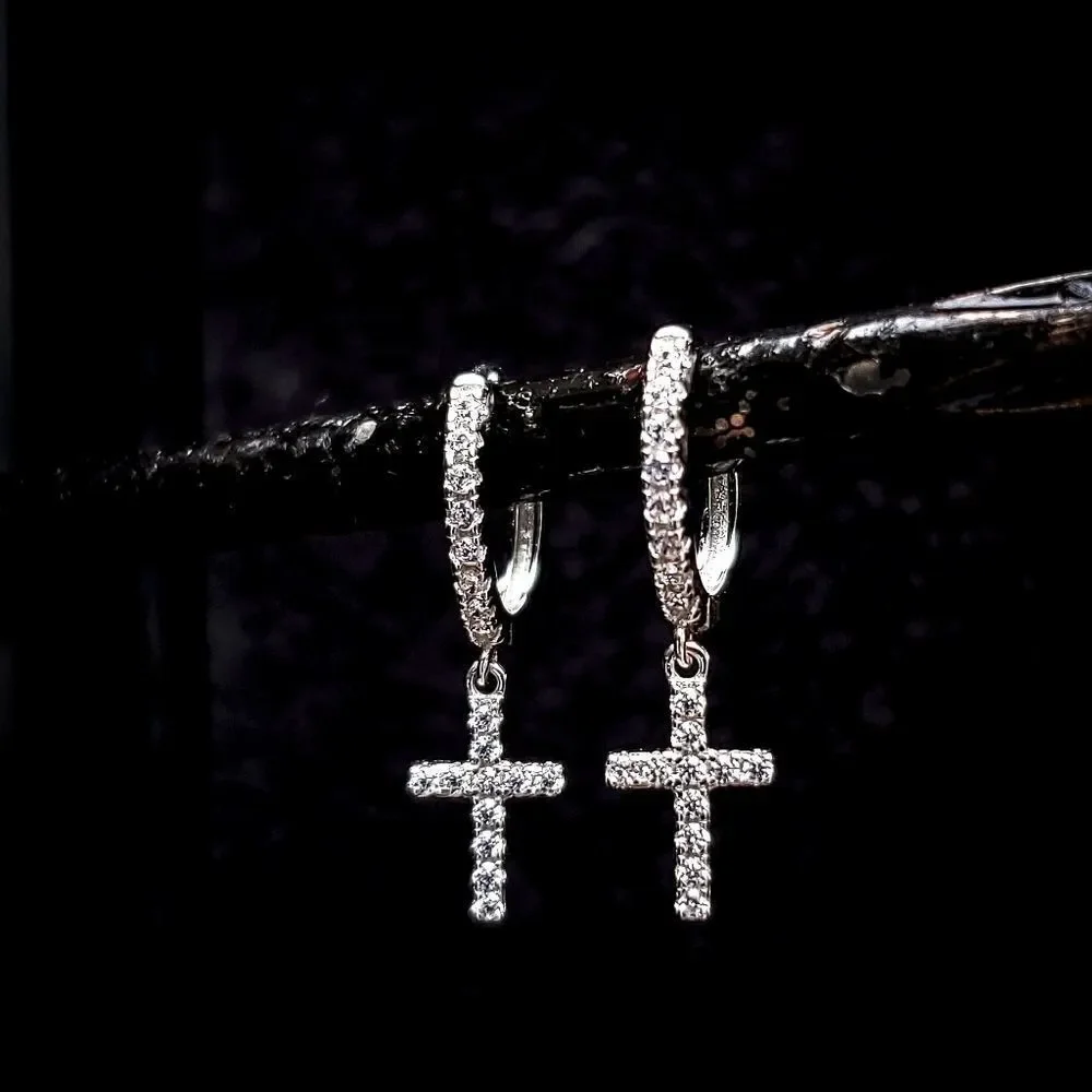 .925 Cross Hoop Earrings